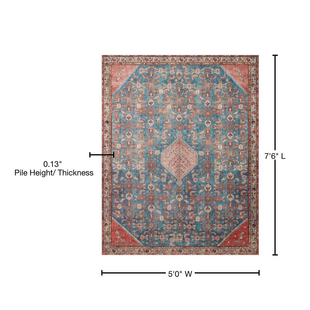 Marine Blue Clay Oriental Easy-Care Area Rug 5' x 7'6"