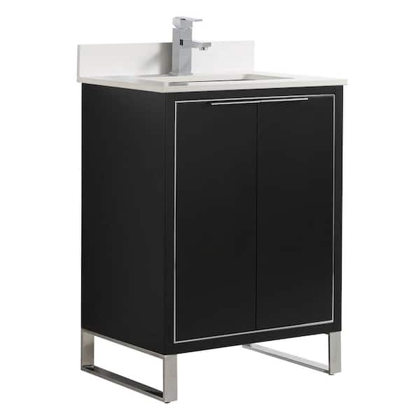FINE FIXTURES Opulence 24 in. W x 18 in. D x 33.5 in H. Bath Vanity in Black Matte with White Single sink Top