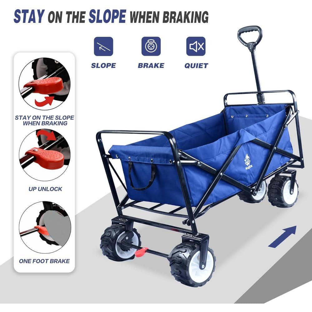 Heavy Duty Dark Blue Steel Collapsible Outdoor Wagon with All-Terrain Wheels