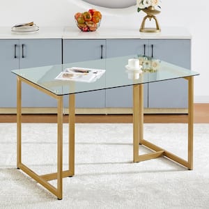 Slip 55 in. Rectangular Clear Tempered Glass Top Gold Base Elegant Dining Table (Seat 6)
