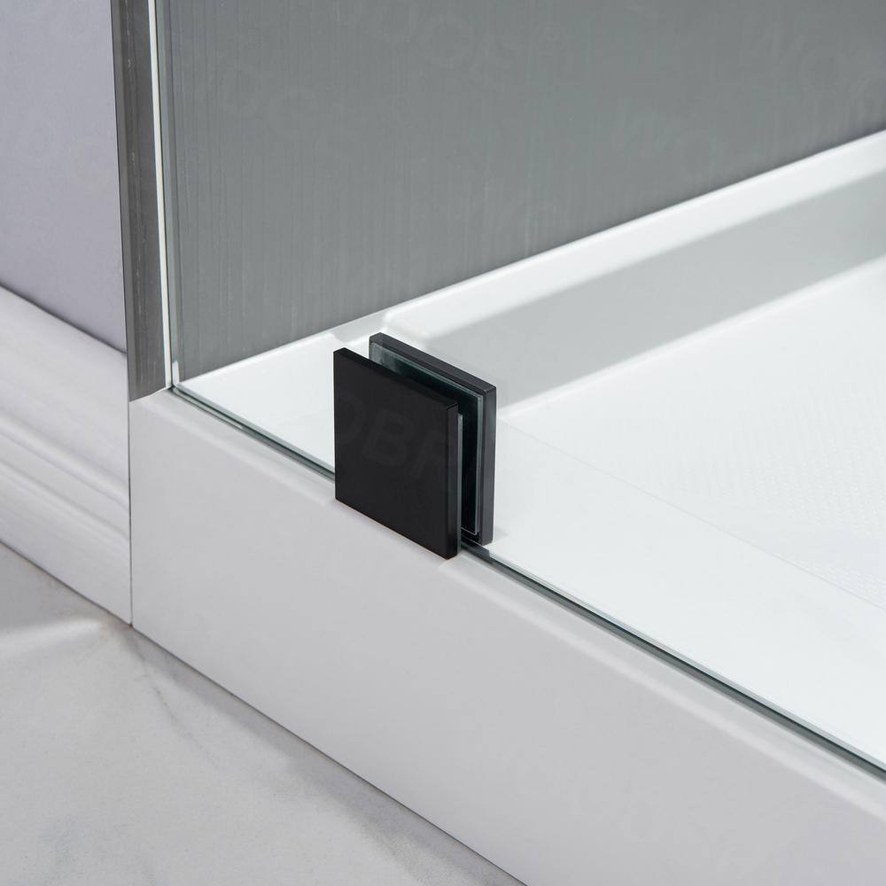 Matte Black Frameless Sliding Shower Door with Clear Tempered Glass