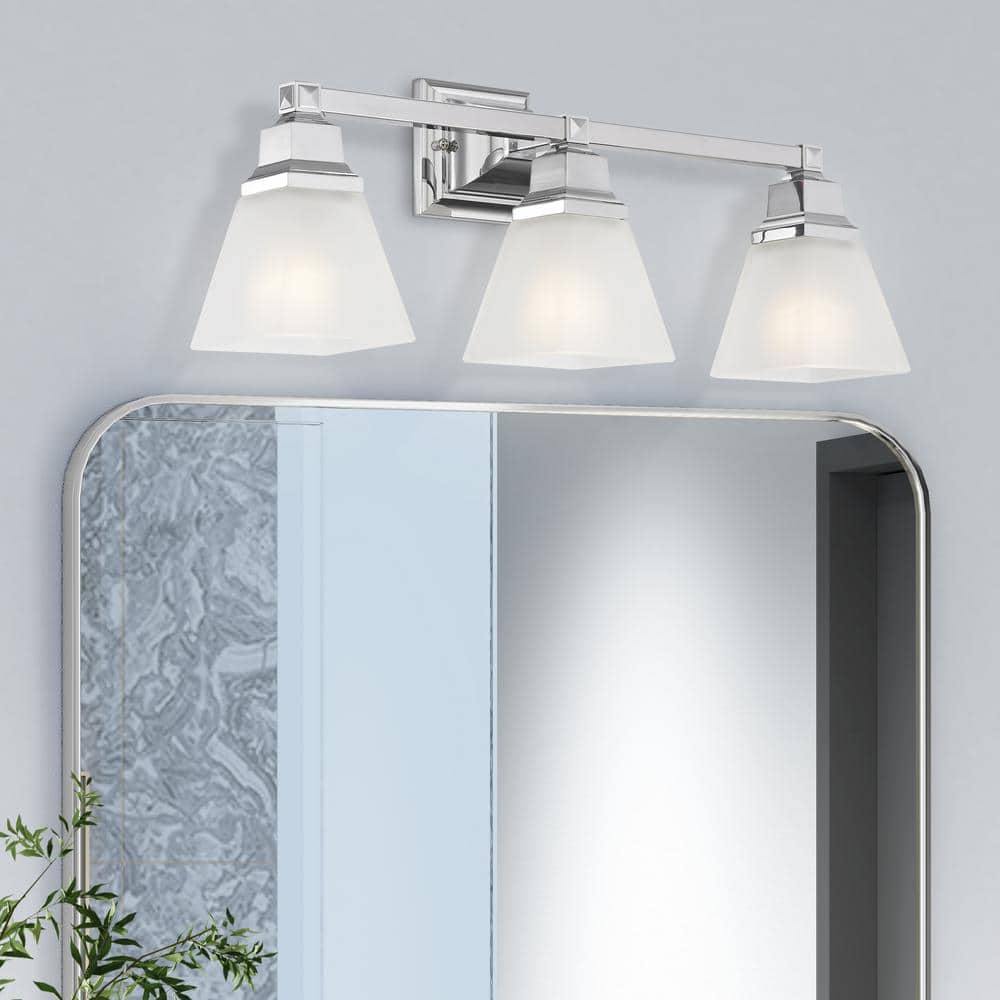 Polished Chrome 3-Light Bath Vanity with Milk Glass Shades