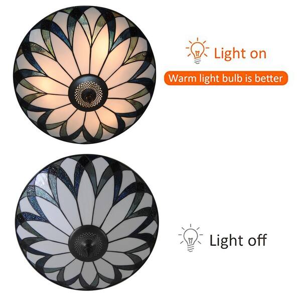 OUKANING 18 in. 3-Light Retro Elegant Stained Glass Flush