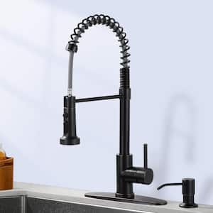 Single Handle Pull-Down Sprayer Kitchen Faucet with Soap Despenser 2 Spray Mode Stainless Steel in Oil Rubbed Bronze