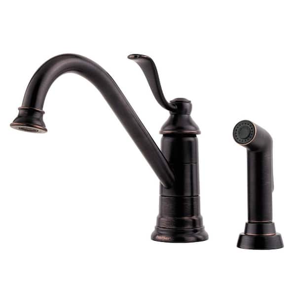 Pfister Portland Single-Handle Standard Kitchen Faucet with Side Sprayer in Tuscan Bronze