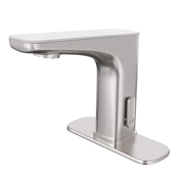 Mondawe Touchless Single Hole Bathroom Sink Faucet With Temperature Display In Brushed Nickel