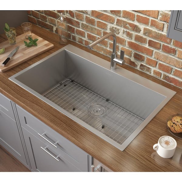 Ruvati 16 Gauge Stainless Steel 33 In Single Bowl Drop In Workstation Kitchen Sink Rvh8000 The Home Depot