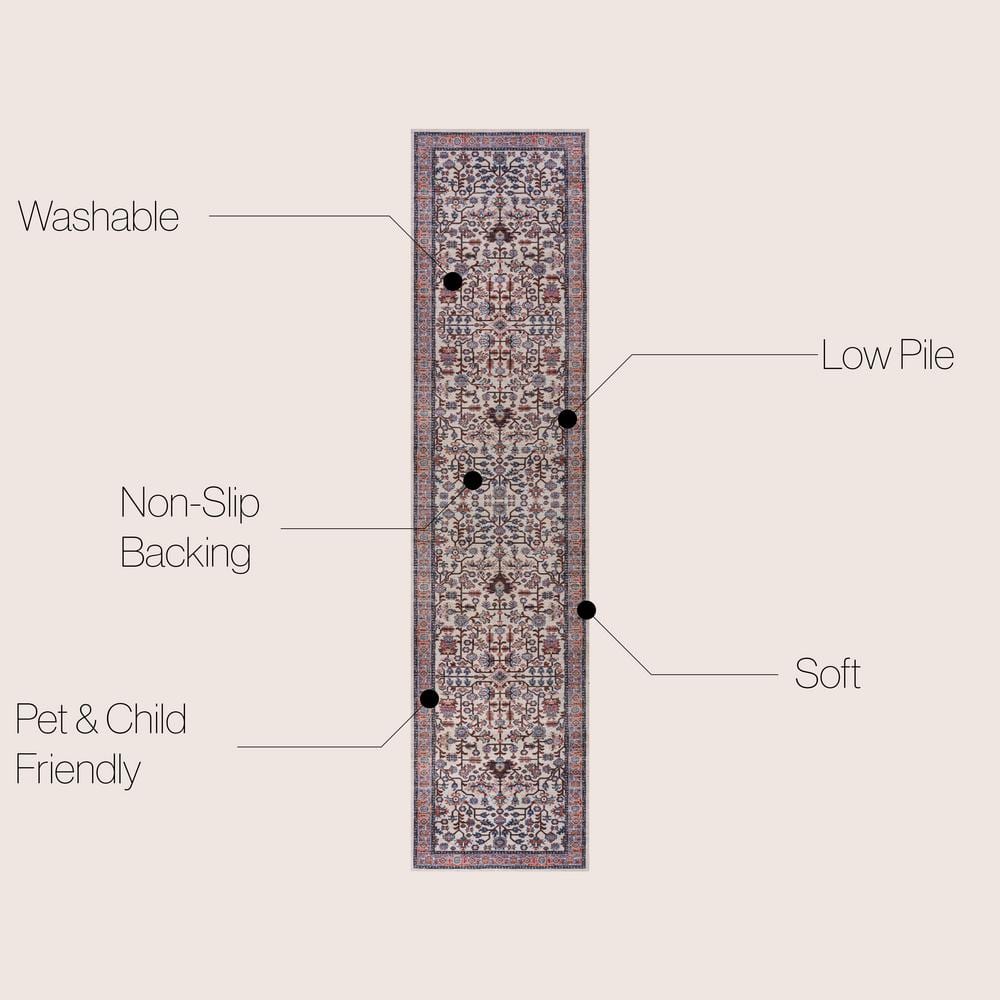 Kemer Persian Chenille Beige/Red/Blue 2' x 8' Washable Runner Rug