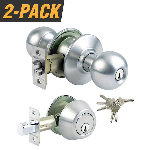 Stainless Steel Entry Door Knob Combo Lock Set - Double Cylinder