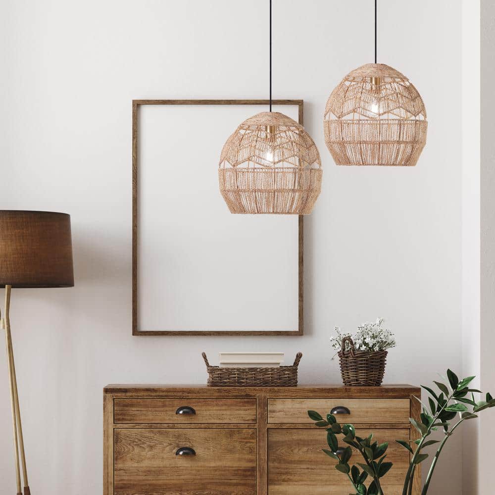 16" Bronze and Hemp LED Bowl Pendant Light