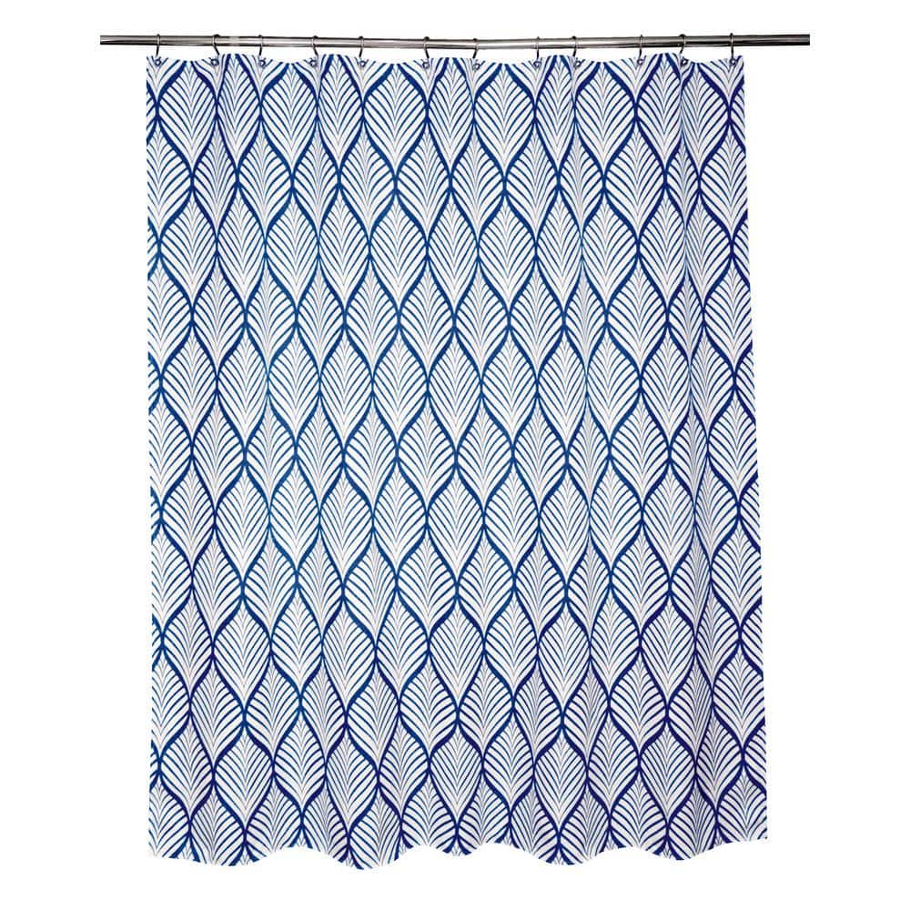 71 in. x 71 in. Navy/White Deco Leaf Shower Curtain