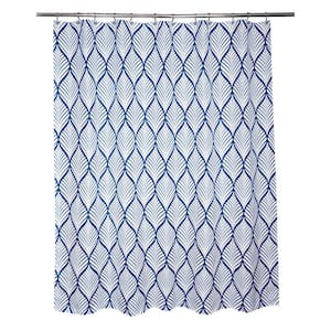 71 in. x 71 in. Navy/White Deco Leaf Shower Curtain