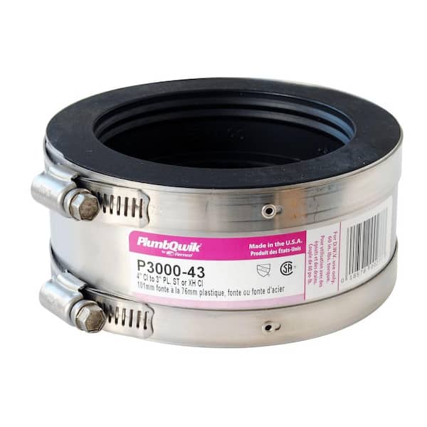 Fernco 4 in. Cast Iron x 3 in. Plastic, Steel or Extra Heavy Cast Iron Neoprene Shielded Coupling