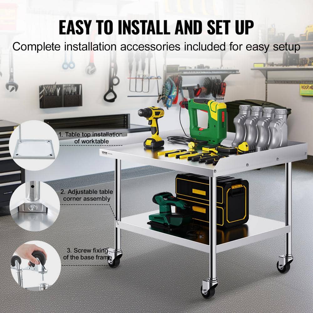 Heavy Duty Stainless Steel Kitchen Prep Table with Wheels