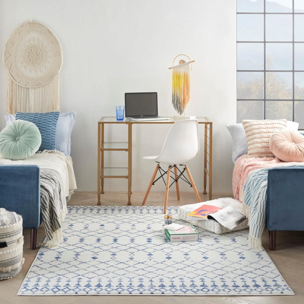 Bohemian Bliss Ivory Geometric 6' x 9' Synthetic Area Rug