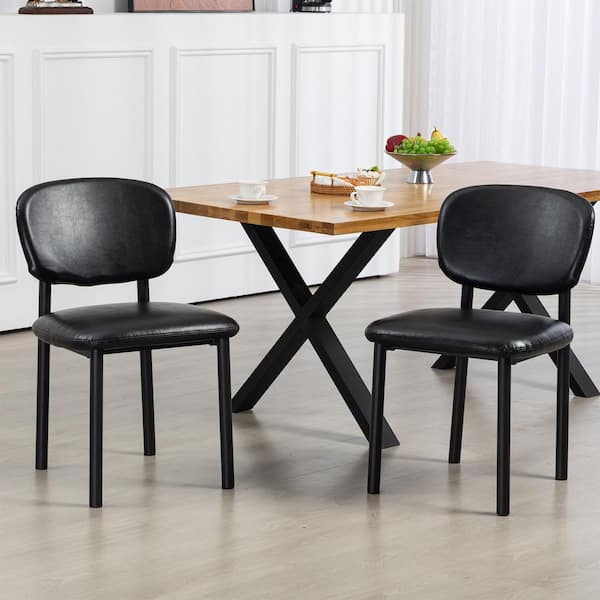 Berdine Black Faux Leather Upholstered Dining Chair with Black Iron Legs Set of 2