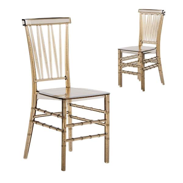 Chiavari Style Acrylic Stackable Event Chairs, Amber, Set of 2