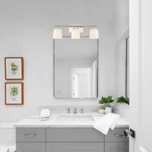 Stella 23.5 in. 3-Light Polished Nickel Vanity with Etched Opal Glass Shades
