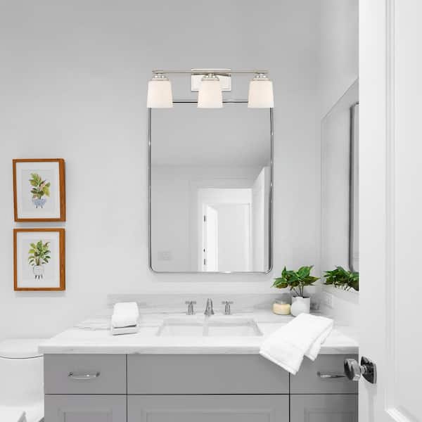 Stella 23.5 in. 3-Light Polished Nickel Modern Vanity Light with Etched Opal Glass Shades