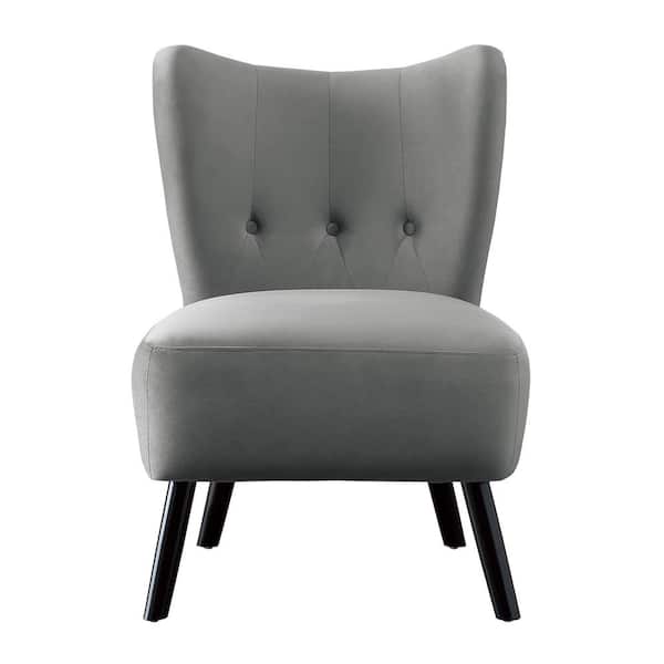 EVERGLADE HOME Shapel Gray Velvet Upholstery Tufted Back Accent Chair
