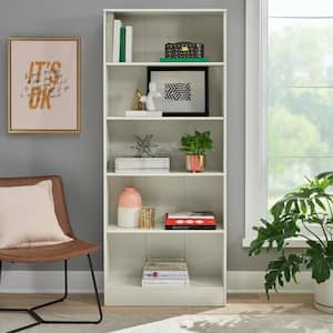 71 in. Off White 5-Shelf Basic Bookcase with Adjustable Shelves