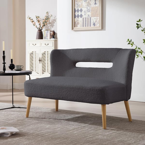 Hochwertiges 46.5 in. W Grey Velvet Upholstered Open Back 2-Seater Loveseat Sofa with Solid Wood Legs