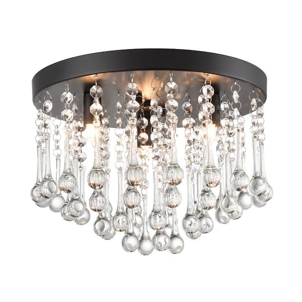 CLAXY 13.78 in. 3-Light Black Flush Mount with clear Glass Shade and No Light Bulb Type Included (1-Pack)
