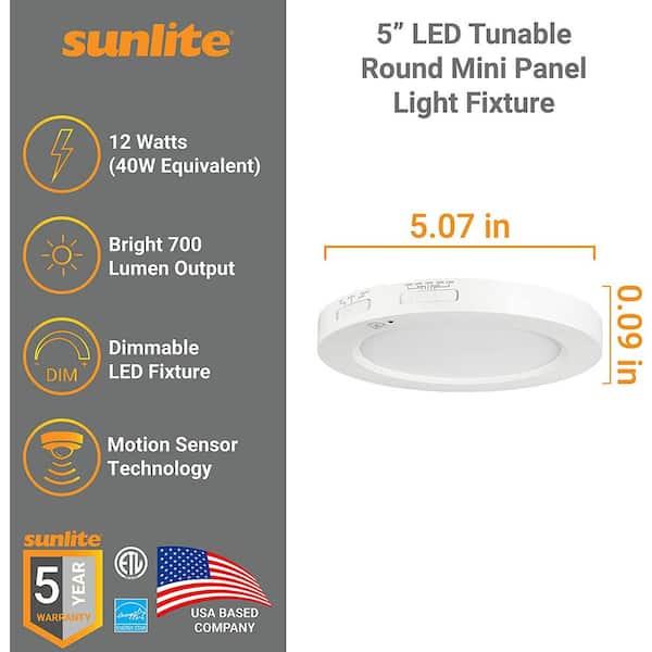 Sunlite 5 in. 1-Light White Selectable LED 27K/30K/35K/40K/50K Color 90 CRI Dimmable Motion Sensor Round Mini Flush Mount HD03713-1 - The Home Depot