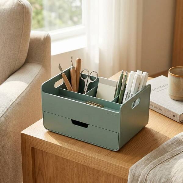 小物入れ Portable Desk Organiser 4.8 in. Green Portable Desk Organizer, 3‑Compartment Half‑Drawer