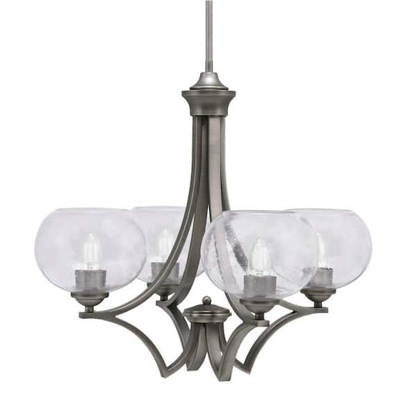 Unbranded Clevelend 4-Light Graphite Round Chandelier with 7 in. Clear Bubble Glass Shades, No bulbs included
