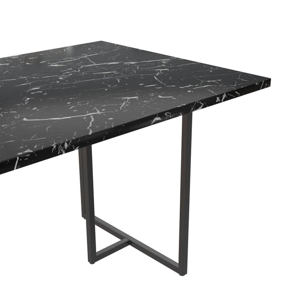 Astor 68" Black Faux Marble Dining Table with Metal Legs