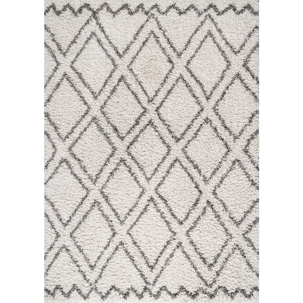 Soller Diamond Trellis Shag Beige/Dark Gray 8 ft. x 10 ft. Area Rug