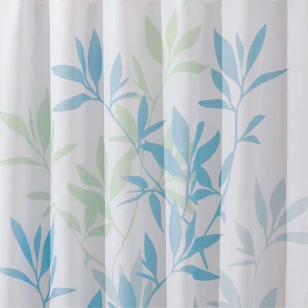 interDesign 72 in. x 72 in. Shower Curtain in Soft Blue/Green Leaves