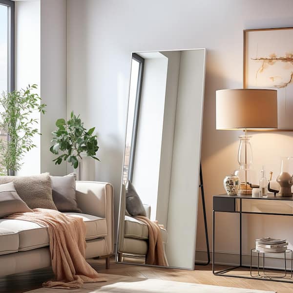 21 in. W x 64 in. H Metal Framed Full Length Mirror Wall Mounted Free Standing or Leaning against the Wall in Silver