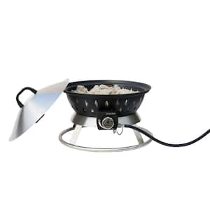 Portable 20 in. x 15.75 in. Round Steel Propane Gas Fire Pit with Twist-Lock and Carry Lid in Denali Black