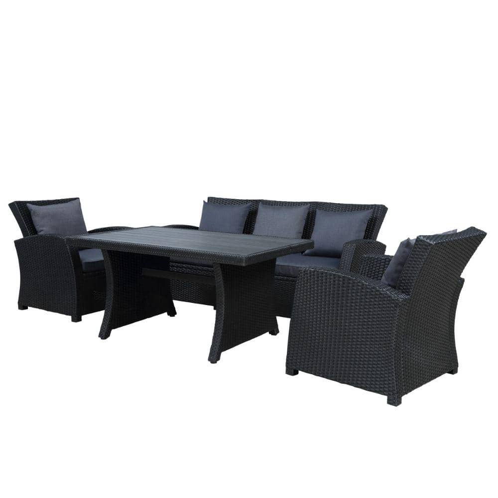 Benjara Black and Dark Gray 4Piece Wicker Outdoor Sofa Sectional Set