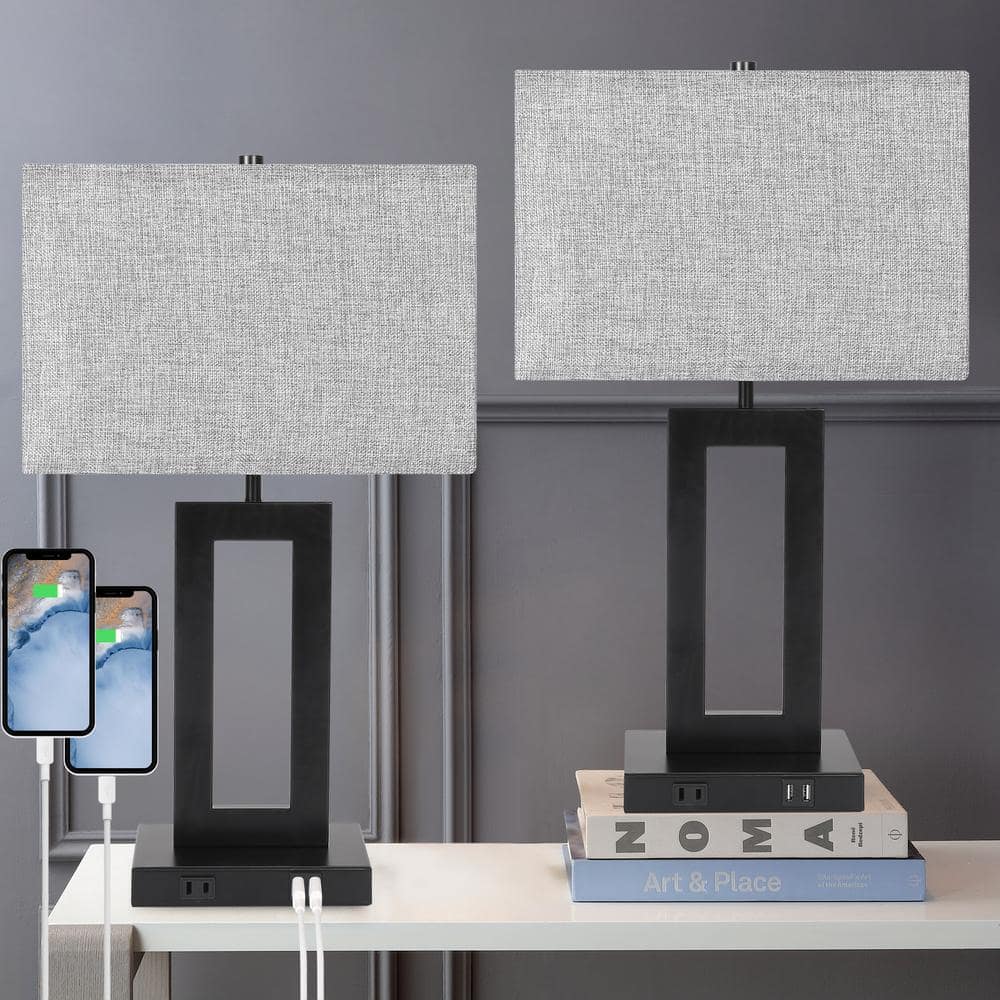 20 in. Black Touch Control Bedside Table Lamp with Gray Fabric Shade (2-Pack) price history on PriceWatchPro