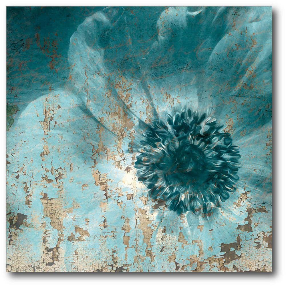 16in. X 16in. Teal Flower Wrapped Canvas Canvas Wall Art WEB-SB161