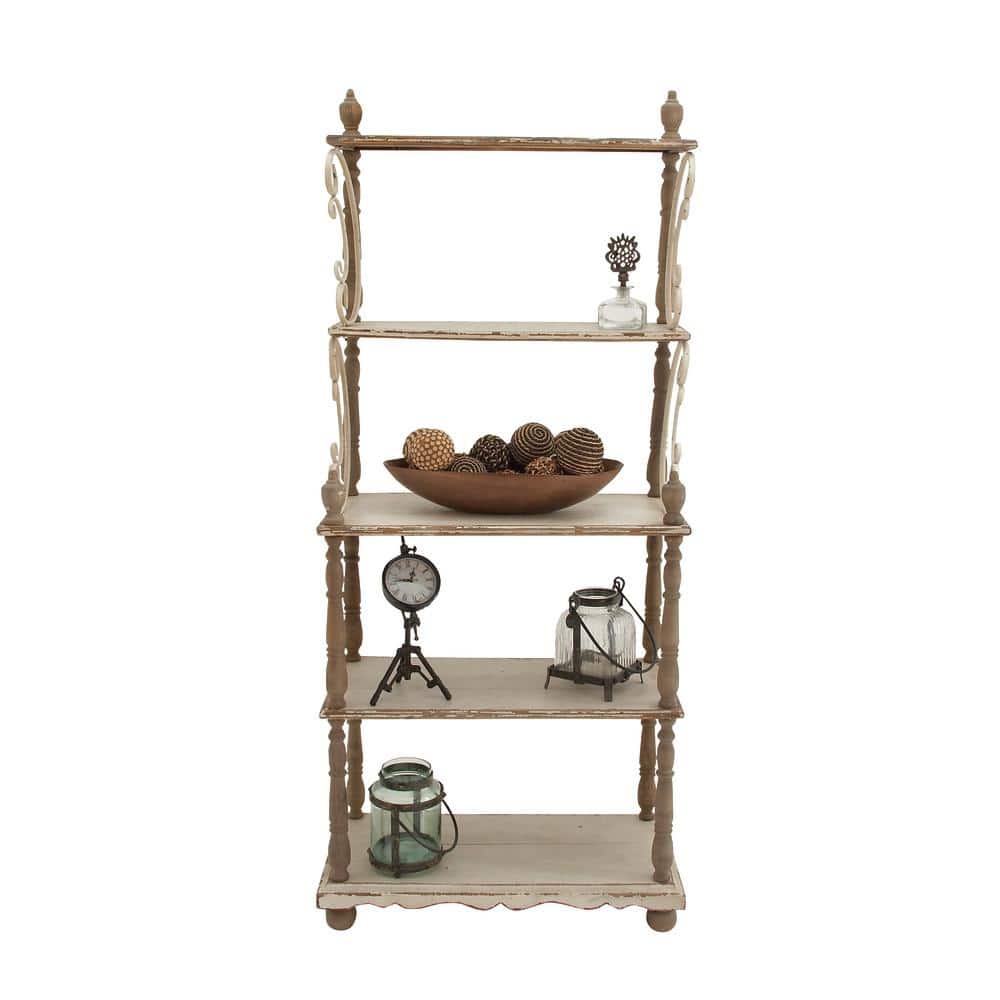 75" White and Brown Wood 5-Tier Farmhouse Baker's Rack