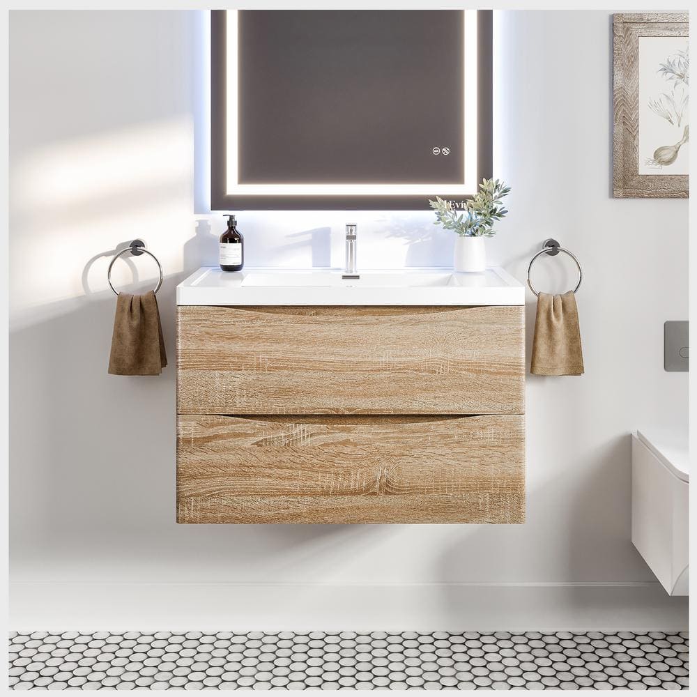 Eviva Smile 36 in. W x 20 in. D x 21 in. H Bathroom Vanity in White Oak with White Acrylic Top with White Sink -  N900-36WK-WM