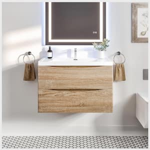 Smile 36 in. W x 20 in. D x 21 in. H Bathroom Vanity in White Oak with White Acrylic Top with White Sink