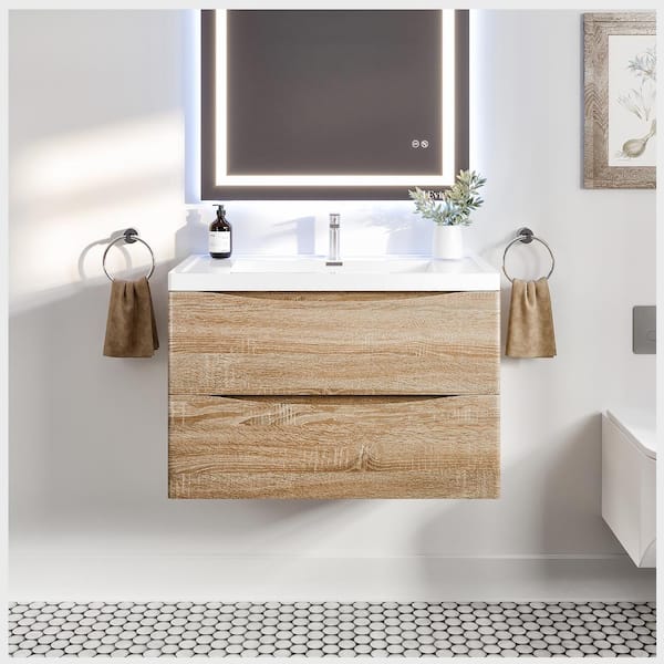 Eviva Smile 36 in. W x 20 in. D x 21 in. H Bathroom Vanity in White Oak with White Acrylic Top with White Sink