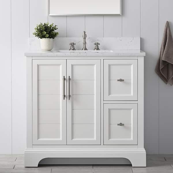 Chambery 36 in. W x 22 in. D x 34.5 in. H Bathroom Vanity in White with Engineered Marble Top