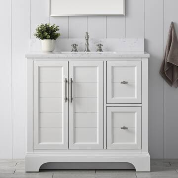 Chambery 36 in. W x 22 in. D x 34.5 in. H Bathroom Vanity in White with Engineered Marble Top
