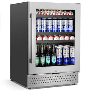 24 in. 190 (12 oz.) Can Seamless Single Zone Built-In/Freestanding Beverage Cooler with Childproof Lock, Stainless Steel