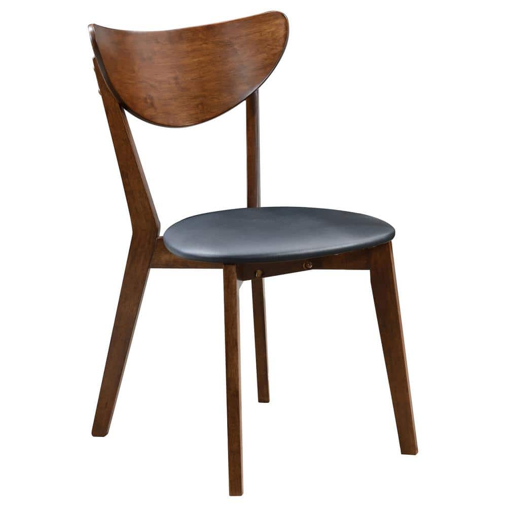 Modern Curved Back Parsons Side Chair in Black Faux Leather and Dark Walnut
