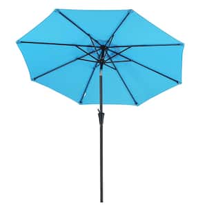 9 ft Outdoor Market Patio Umbrella with Manual Tilt, Easy Crank Lift in Sky Blue