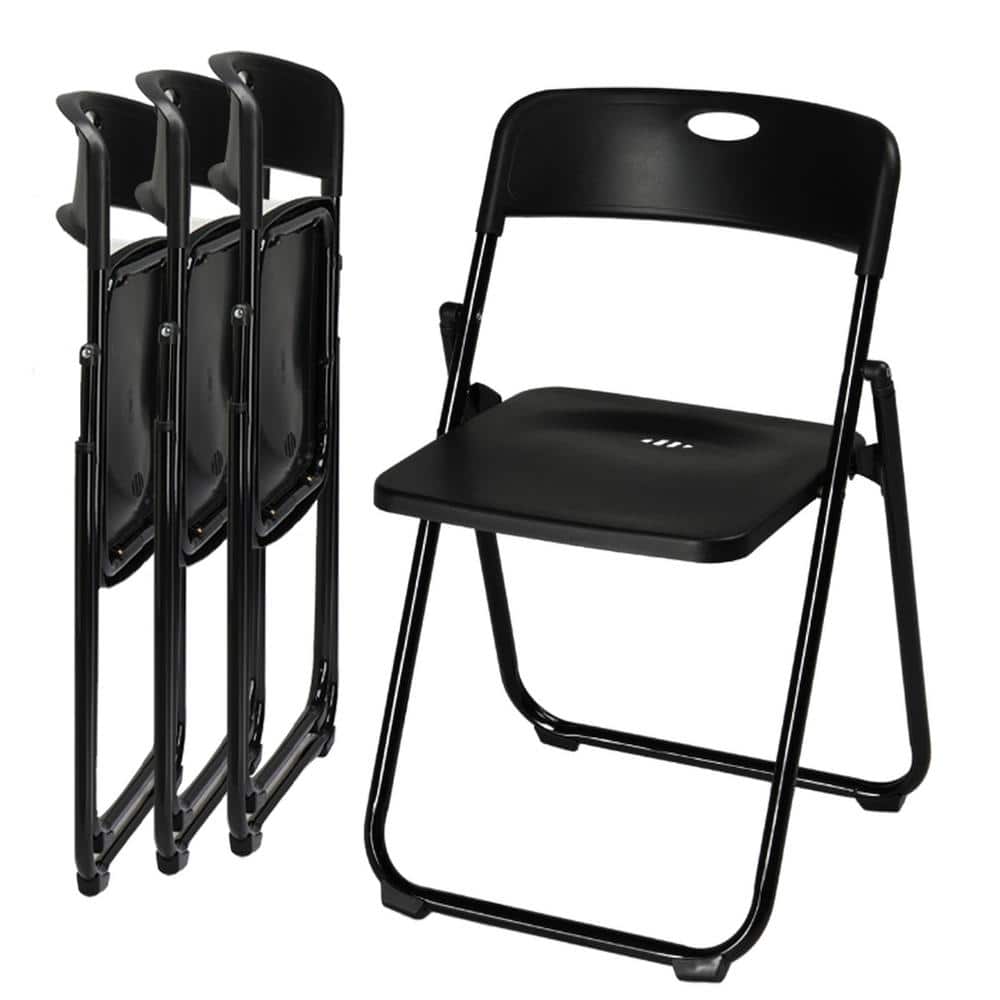 Black Plastic Folding Chairs with Metal Frame, Set of 4