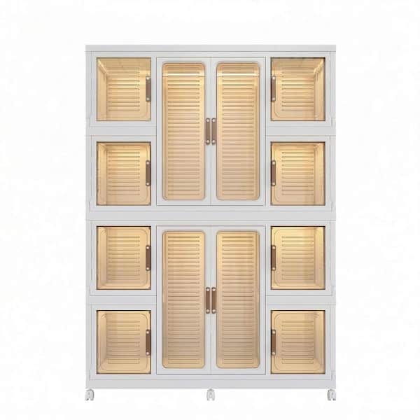 60.24 in. H x 44.09 in. W x 18.11 in. D White Portable Closet Storage Organizer with Magnetic Doors, Hanging Rod