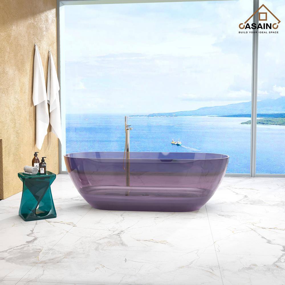 69'' Purple Transparent Resin Freestanding Soaking Bathtub